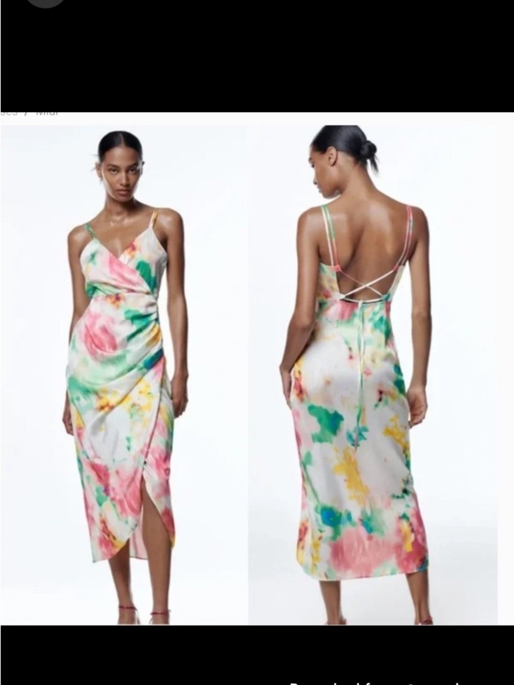 Zara White Multi-Color Watercolor Midi Dress